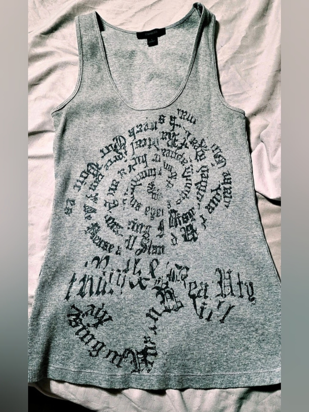 Vintage Y2K Express Graphic Ribbed Tank Top Grey Grunge Goth Sz Large